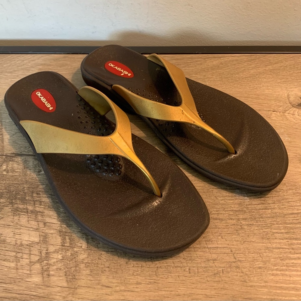 OKABASHI Gold RUBBER Thong BEACH Summer SANDALS